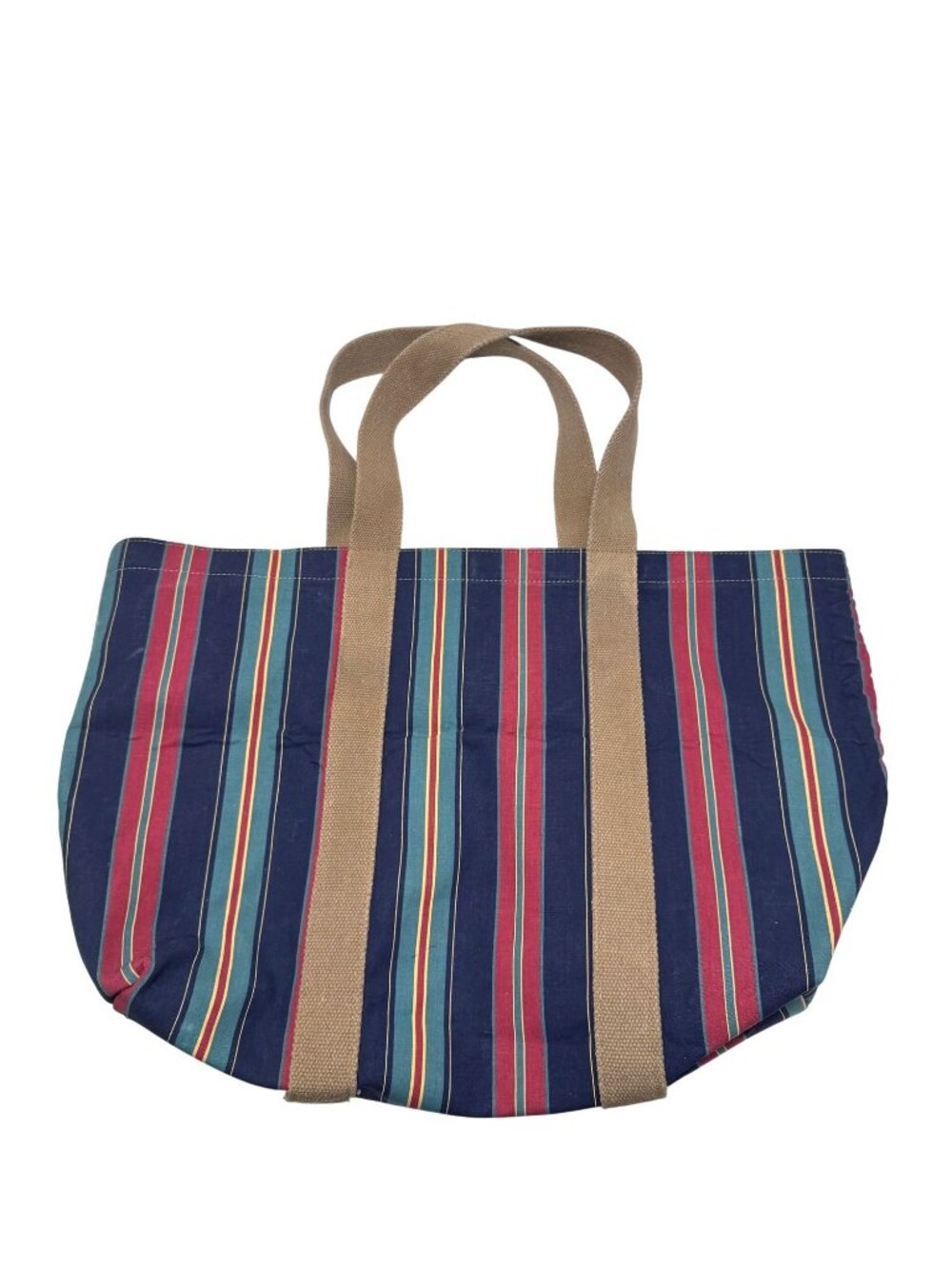 Vintage 90s Laura Ashley Striped Fall Colors Canvas Bag Tote 100% Cotton
